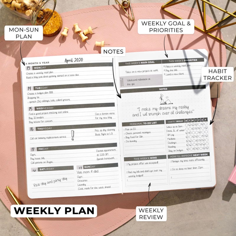 Clever Fox Planner â€“ Undated Weekly & Monthly Planner for Productivity, Time Management & Goals â€“ Organizer Journal â€“ A5 (Pearl) - Image 3